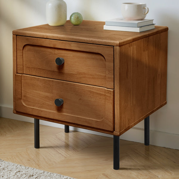 Hevea Wood 2-Drawer Nightstand
