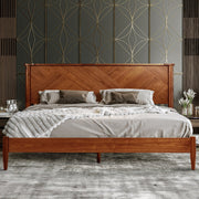 Chevron-Panel Solid Wood Bed Frame — close-up of label and production detail