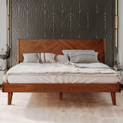 Herringbone Wood Platform Bed Frame — detail of finish and surface variation