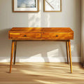 Mid-Century Wood Writing Desk — Solid wood writing desk with two drawers and tapered mid-century legs