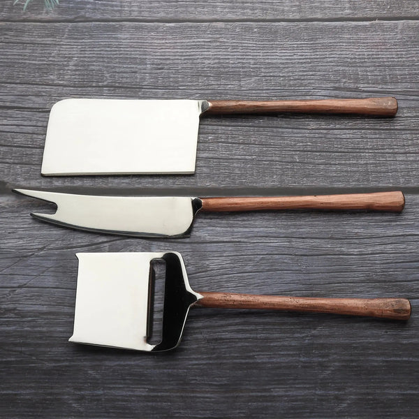 Wood-Handle Cheese Knife Set in a styled home setting
