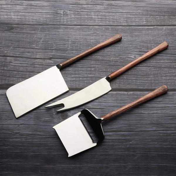 Close-up of material and construction detail — Wood-Handle Cheese Knife Set