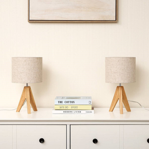 Tripod Wood Table Lamp Set