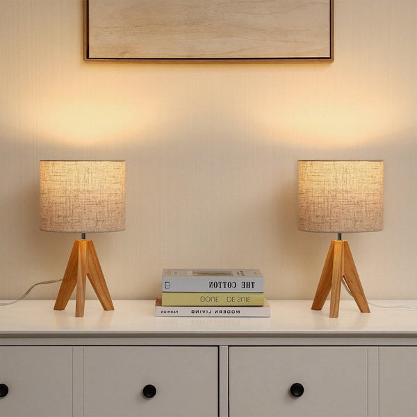 Tripod Wood Table Lamp Set