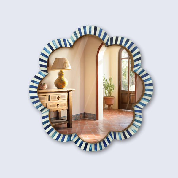 Blue Bone Inlay Scalloped Wall Mirror