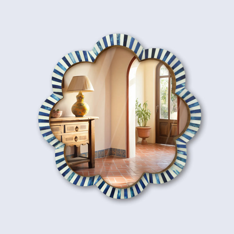 Blue Bone Inlay Scalloped Wall Mirror