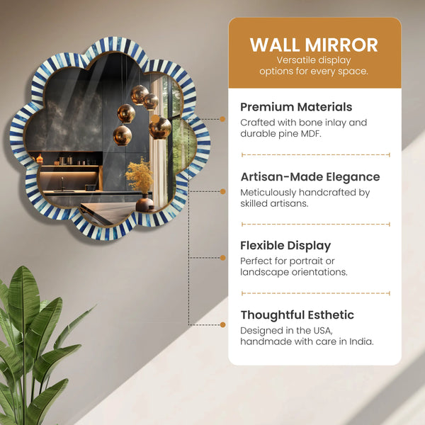 Blue Bone Inlay Scalloped Wall Mirror