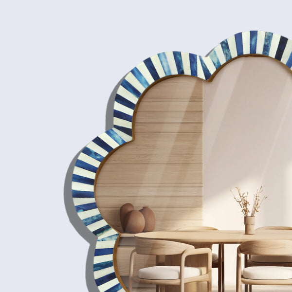 Blue Bone Inlay Scalloped Wall Mirror