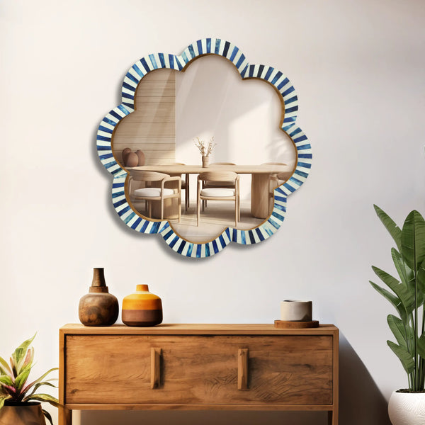 Blue Bone Inlay Scalloped Wall Mirror