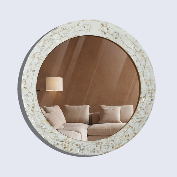 Mother of Pearl Inlay Round Wall Mirror