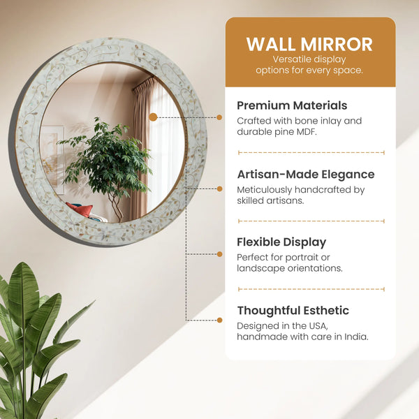 Mother of Pearl Inlay Round Wall Mirror