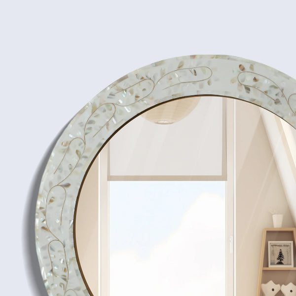 Mother of Pearl Inlay Round Wall Mirror