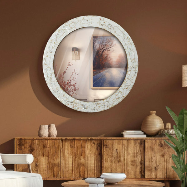 Mother of Pearl Inlay Round Wall Mirror
