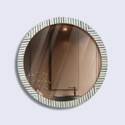Chevron Bone Inlay Round Wall Mirror