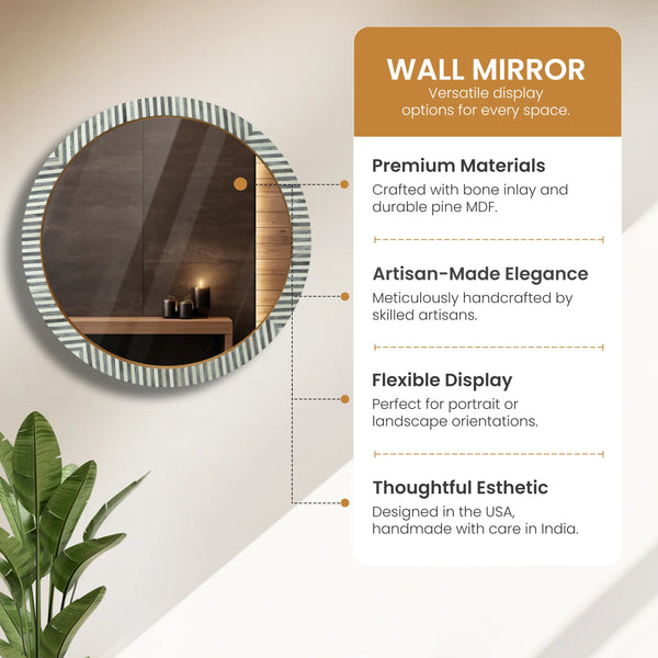 Chevron Bone Inlay Round Wall Mirror