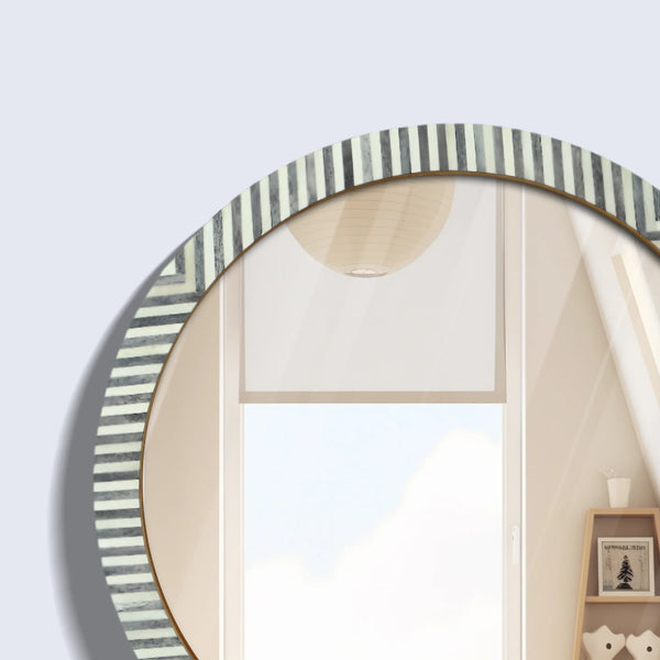 Chevron Bone Inlay Round Wall Mirror