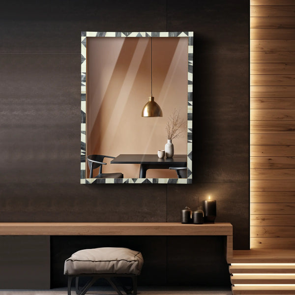 Bone Inlay Geometric Wall Mirror