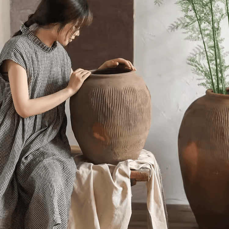 A grounded vessel that holds its own, planted or empty.