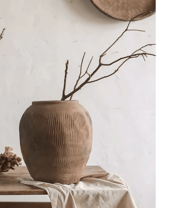 Scored Terracotta Blend Round Planter