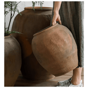 Scored Terracotta Blend Round Planter
