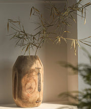 Carved Parasol Wood Vessel Vase