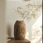 Carved Parasol Wood Vessel Vase