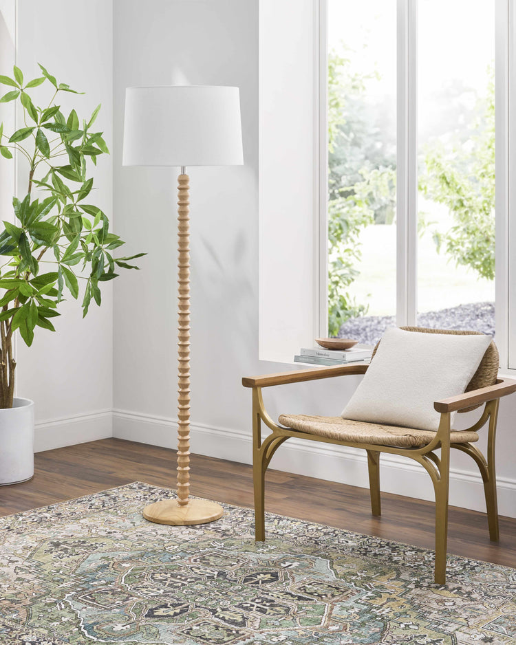 Spindle Column Cream Wood Floor Lamp