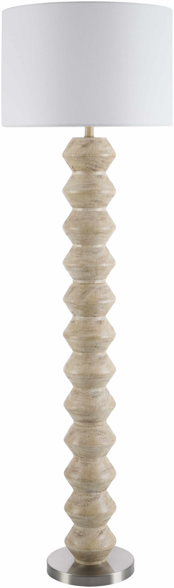 Stacked Resin Column Floor Lamp styled in a warm reading corner