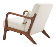 Boucle Fabric Wood-Frame Accent Chair — back and side profile detail