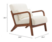 Boucle Fabric Wood-Frame Accent Chair — detail of finish and surface variation