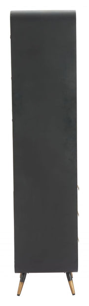 Black Wood-Grain Bar Cabinet — back and side profile detail