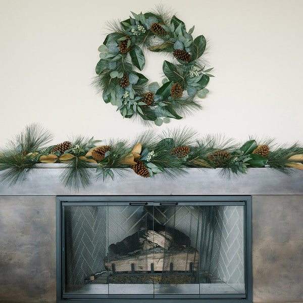 Faux Magnolia Eucalyptus Pinecone Wreath