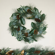 Faux Magnolia Eucalyptus Pinecone Wreath
