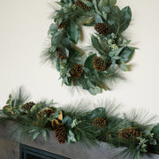 Faux Magnolia Eucalyptus Pinecone Wreath