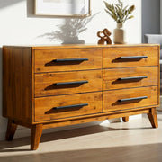 Mid-Century Wood-Grain Six-Drawer Dresser