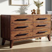 Mid-Century Wood-Grain Six-Drawer Dresser