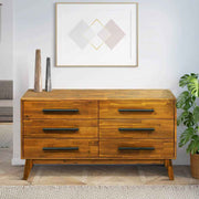 Mid-Century Wood-Grain Six-Drawer Dresser