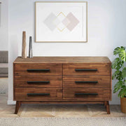 Mid-Century Wood-Grain Six-Drawer Dresser