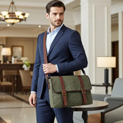 Waxed Canvas Leather-Trim Messenger Bag