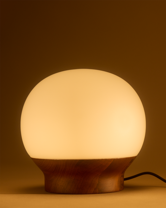 Frosted Globe Wood-Base Table Lamp