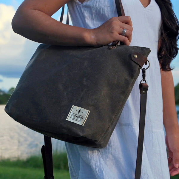 Waxed Canvas Leather Tote Bag