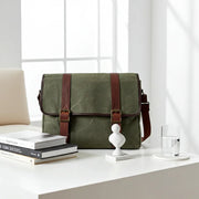 Waxed Canvas Leather-Trim Messenger Bag