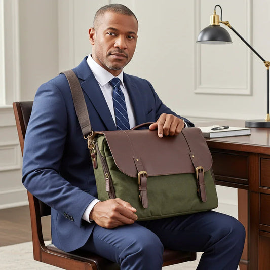 Waxed Canvas Leather Laptop Messenger Bag