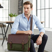 Waxed Canvas Leather Laptop Messenger Bag
