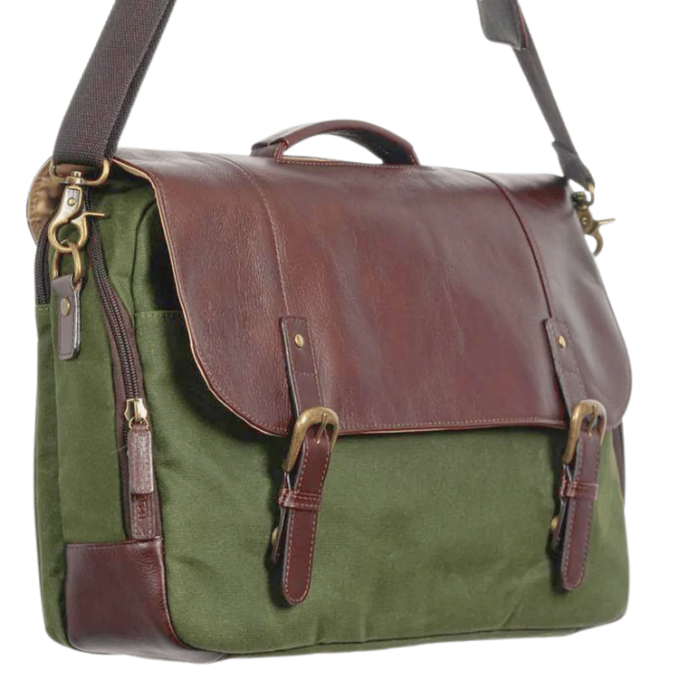 Waxed Canvas Leather Laptop Messenger Bag