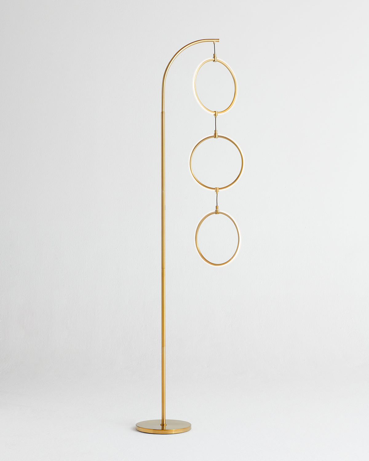 Brass Arc Floor Lamp with Three LED Rings