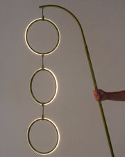 Brass Arc Floor Lamp with Three LED Rings