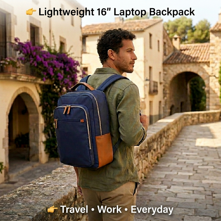 Nylon Leather-Trim Laptop Backpack