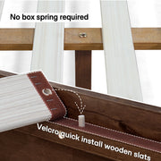 Slatted Wood-Grain Platform Bed Frame