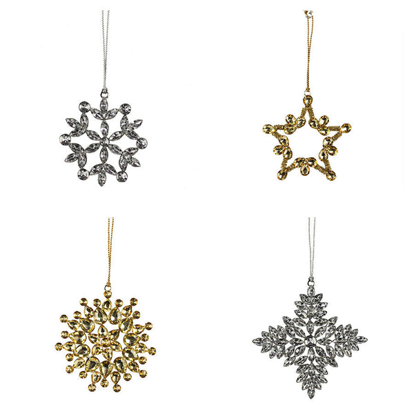 Jeweled Handmade Snowflake & Star Ornaments, Set of 4